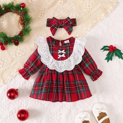 Baby Girl Ruffle Collar Dress and Headband Set