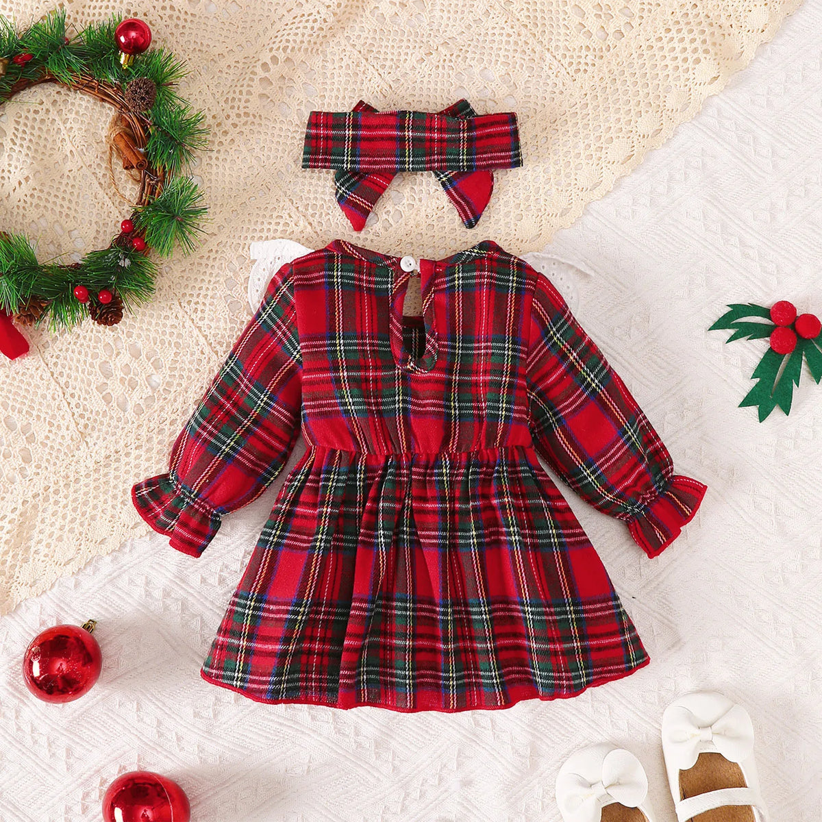 Baby Girl Ruffle Collar Dress and Headband Set
