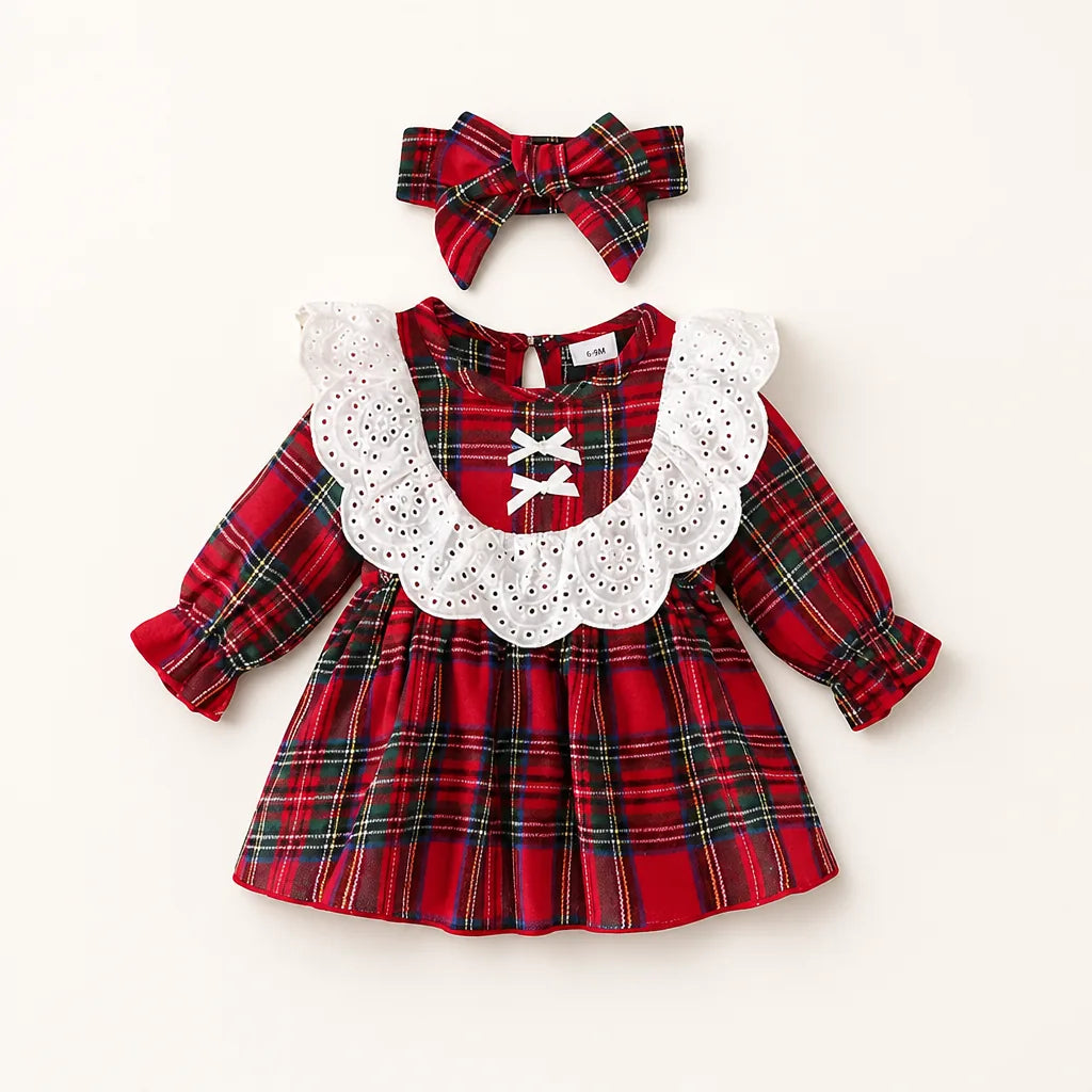 Baby Girl Ruffle Collar Dress and Headband Set