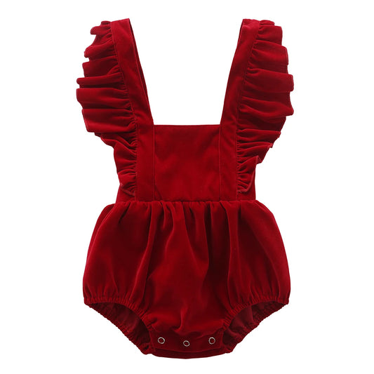 Baby Girl Velvet Lace-Ruffle Romper