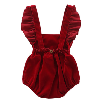 Baby Girl Velvet Lace-Ruffle Romper