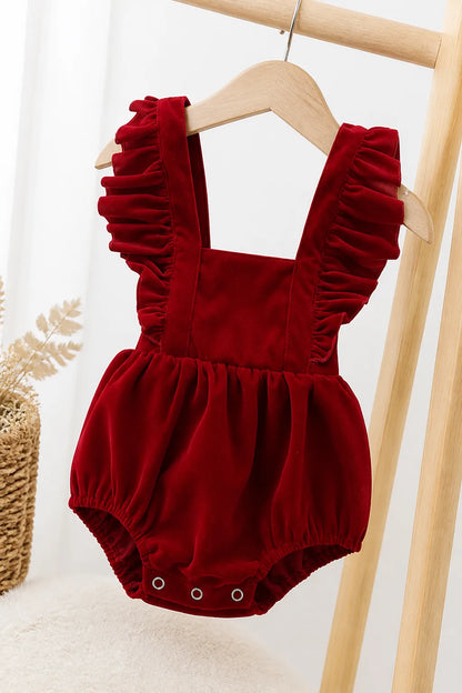 Baby Girl Velvet Lace-Ruffle Romper