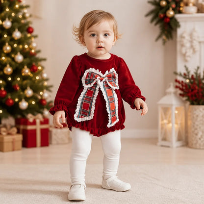 Baby Girl Velvet-Look Bubble Romper