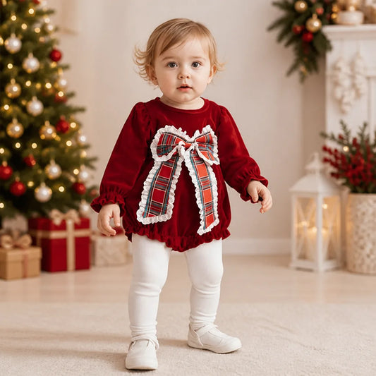 Baby Girl Velvet-Look Bubble Romper