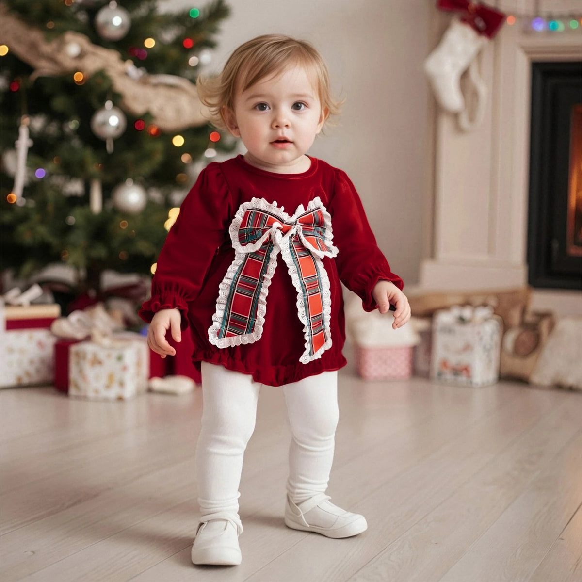 Baby Girl Velvet-Look Bubble Romper