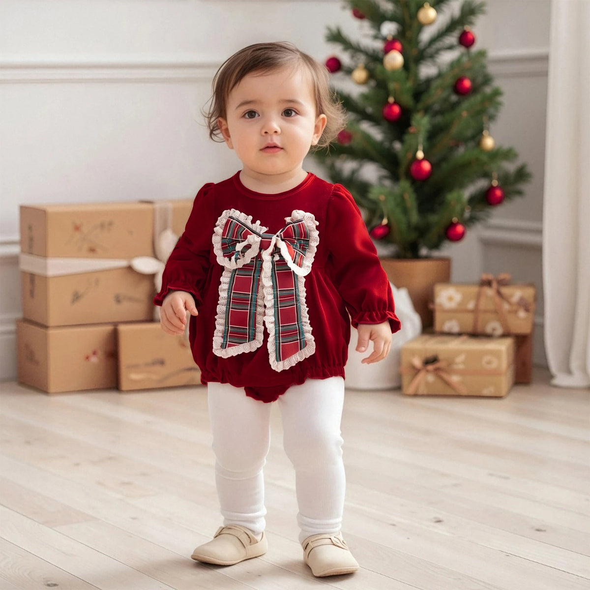 Baby Girl Velvet-Look Bubble Romper
