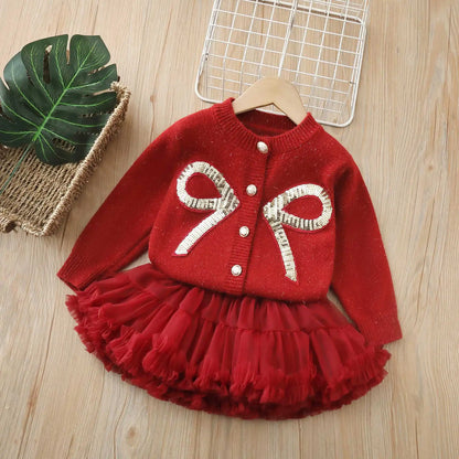 Girls Cardigan and Tiered Tulle Skirt Set
