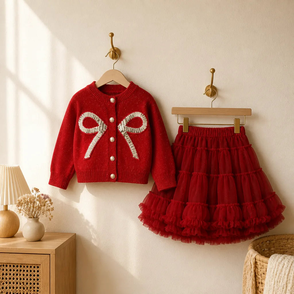 Girls Cardigan and Tiered Tulle Skirt Set