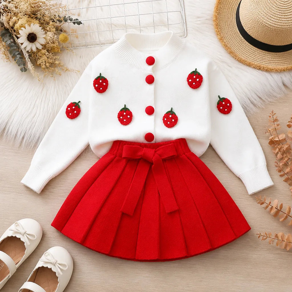 Girls Christmas Knit Sweater & Skirt Set