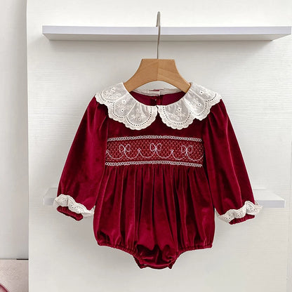 Girls Christmas Lace Collar Dress or Baby Romper