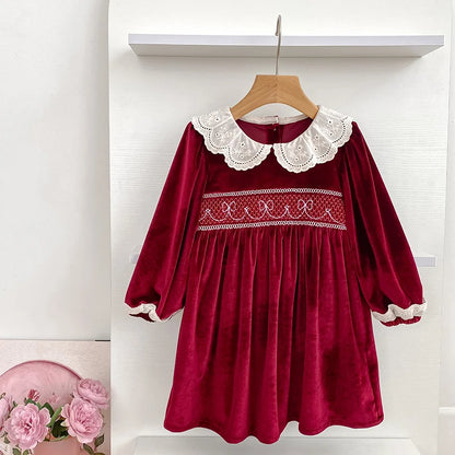 Girls Christmas Lace Collar Dress or Baby Romper