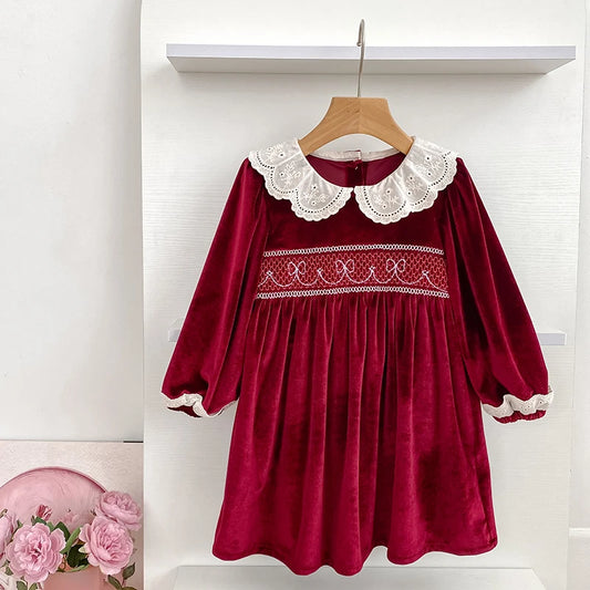 Girls Christmas Lace Collar Dress