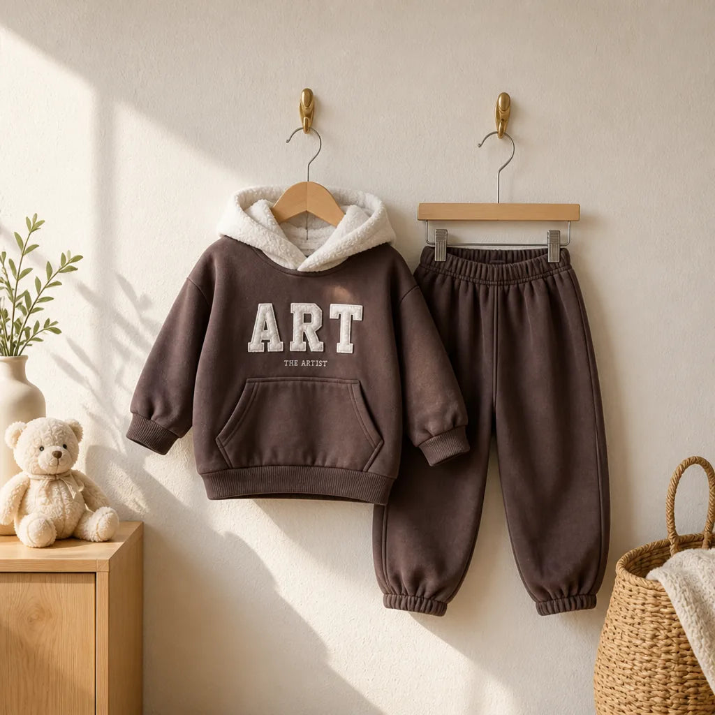 Kids Plush Fleece Hooded Sweatshirt & Jogger Set