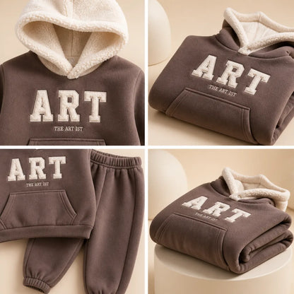 Kids Plush Fleece Hooded Sweatshirt & Jogger Set