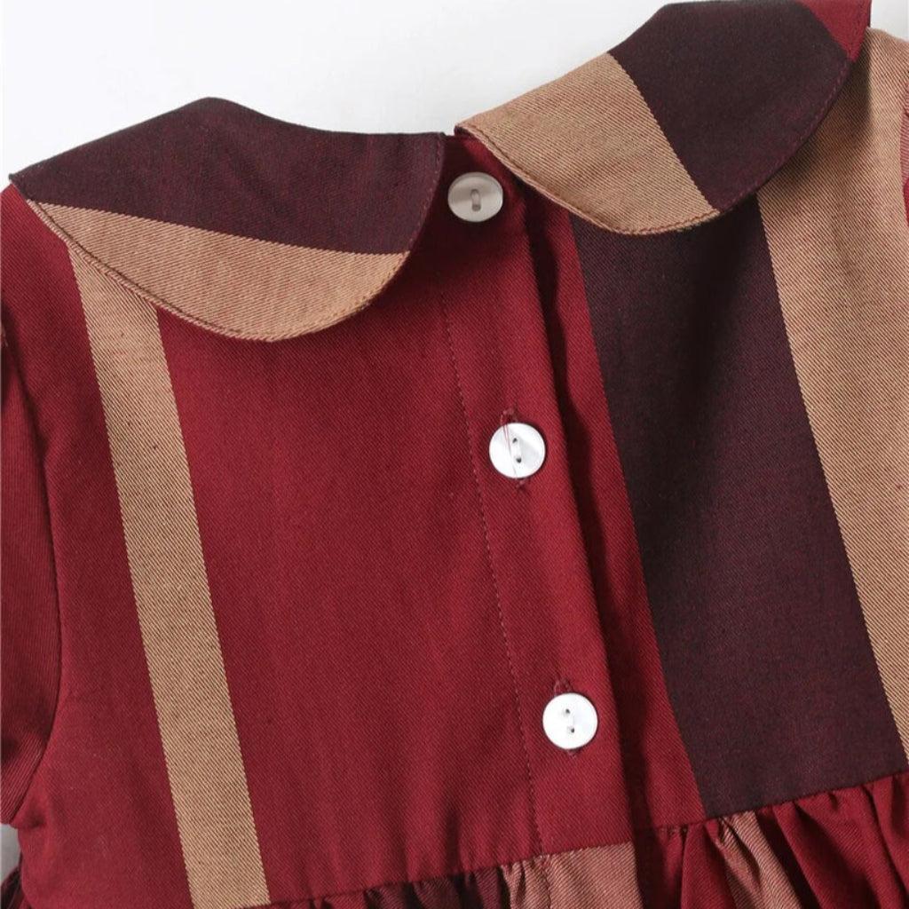 Girls Checked Long Sleeve Cotton Dress