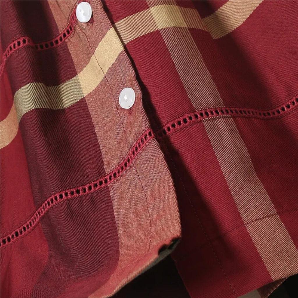 Girls Checked Long Sleeve Cotton Dress