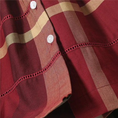 Girls Checked Long Sleeve Cotton Dress