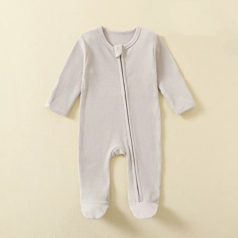 Organic Cotton Waffle Baby Romper – Soft Zip Sleepsuit