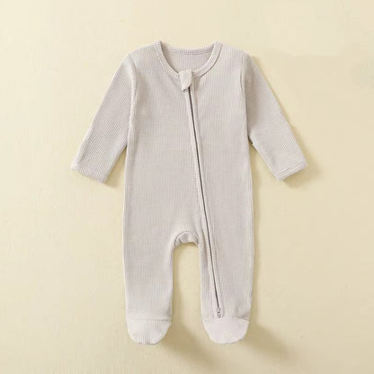 Organic Cotton Waffle Baby Romper – Soft Zip Sleepsuit
