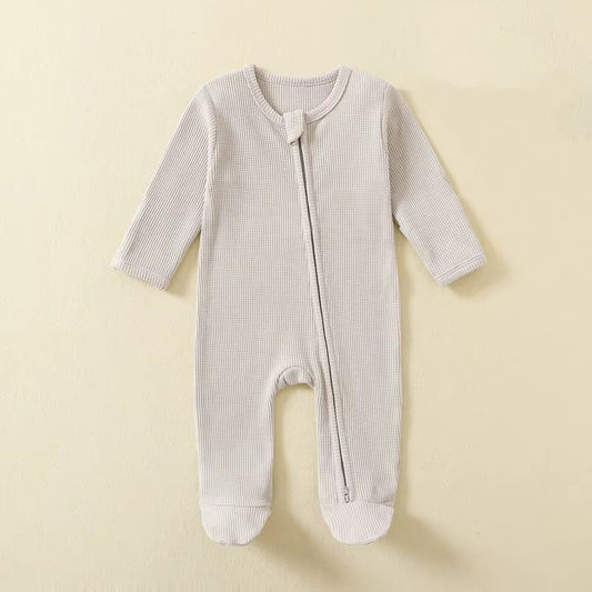 Organic Cotton Waffle Baby Romper – Soft Zip Sleepsuit