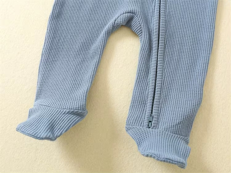 Organic Cotton Waffle Baby Romper – Soft Zip Sleepsuit