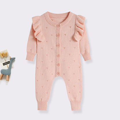 Baby Girl Knit Romper – Soft, Cozy & Easy to Dress - Pink