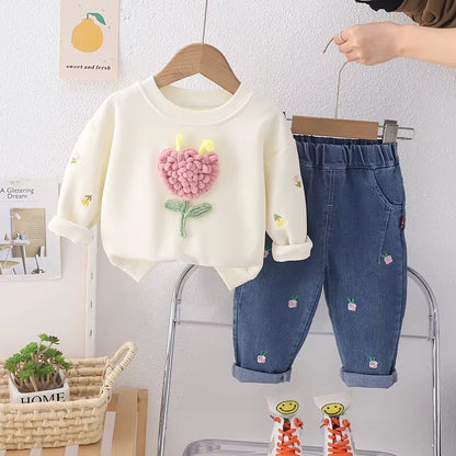 Toddler Girl Flower Sweater & Jeans Set – Cute 2-Piece Outfit