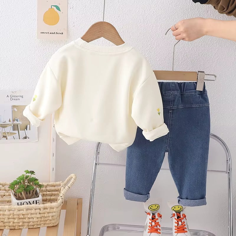 Toddler Girl Flower Sweater & Jeans Set – Cute 2-Piece Outfit