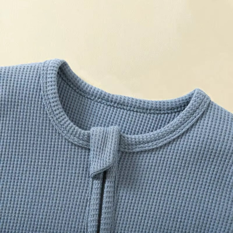 Organic Cotton Waffle Baby Romper – Soft Zip Sleepsuit