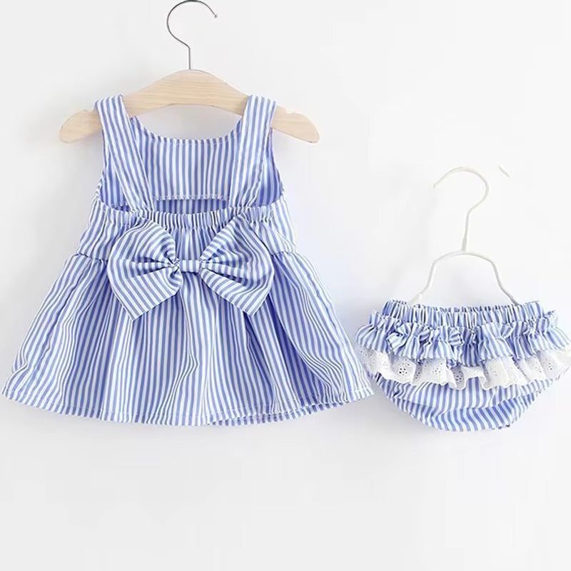 Baby Girl Striped Bow Dress Set – Summer Sleeveless Dress