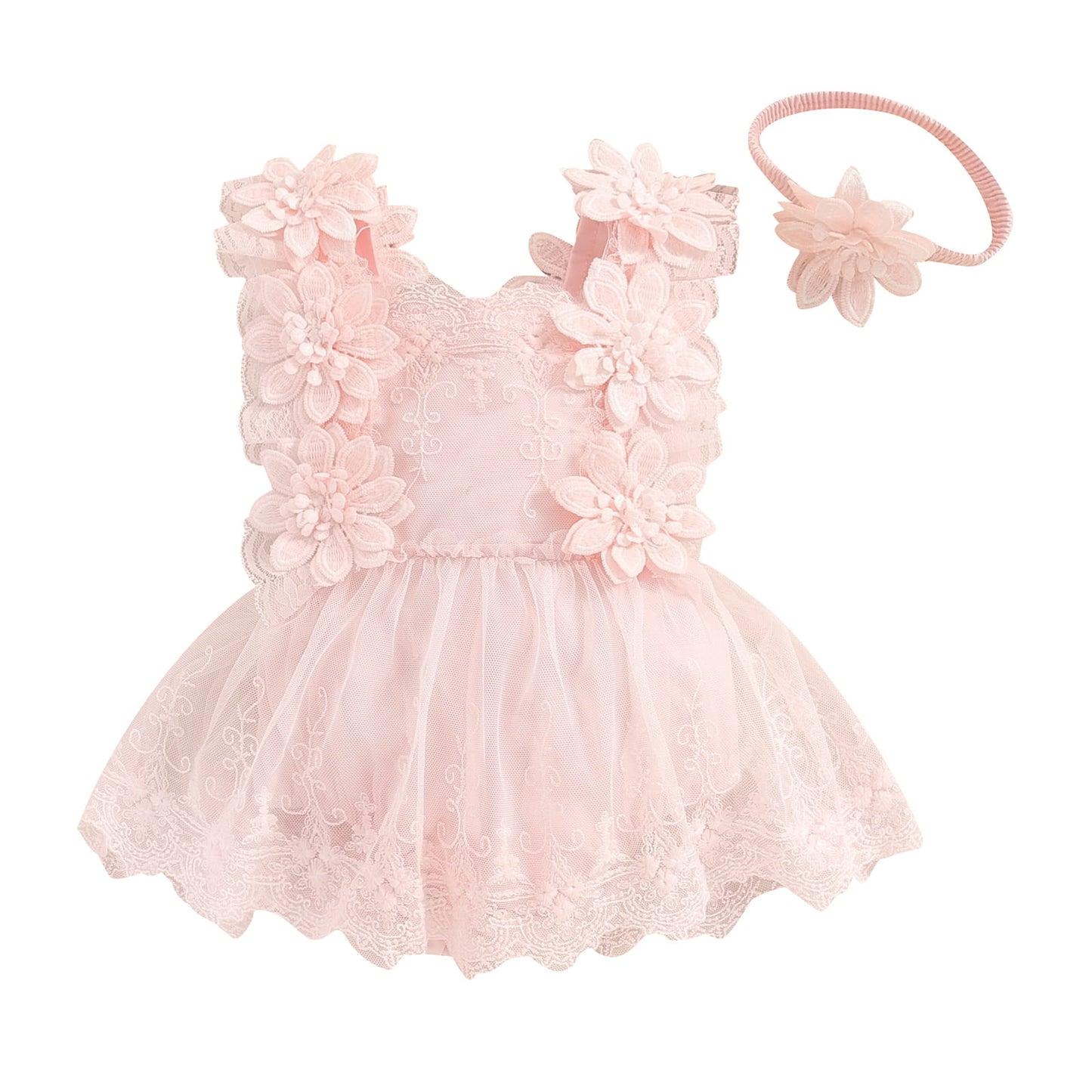 Baby Girl Birthday Embroidery Romper Dress – Sweet, Dressy & with Headband