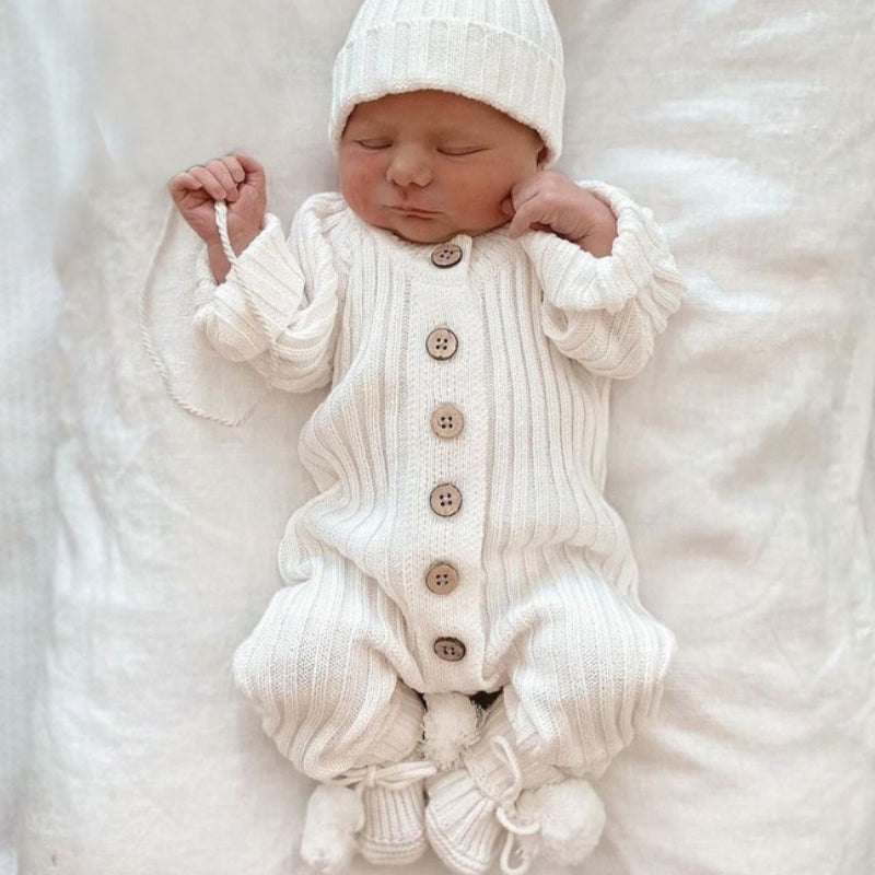 Unisex Baby Knit Romper – Soft, Warm & Easy to Dress