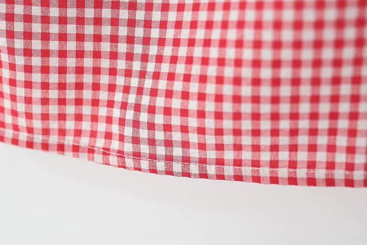 Strawberry Gingham Girls Dress With Bag