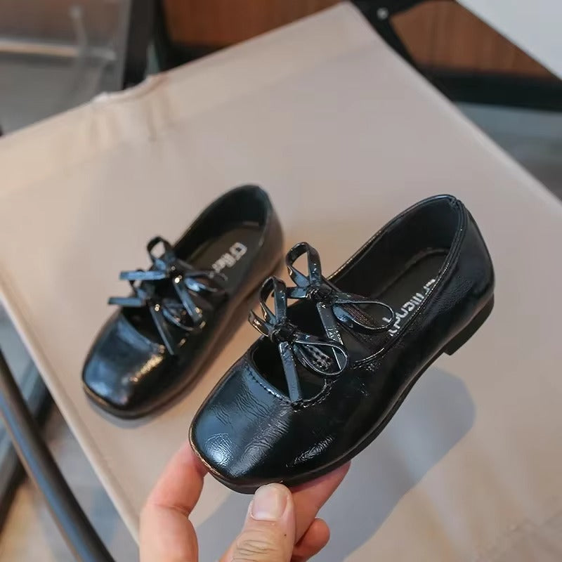 Girls Metallic Dance Shoes With Double Bow