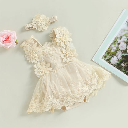 Baby Girl Birthday Embroidery Romper Dress – Sweet, Dressy & with Headband
