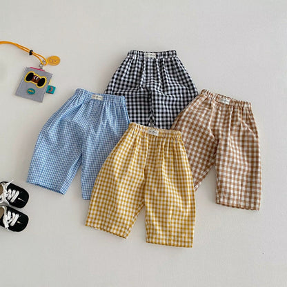 Boys Plaid Casual Pants – Elastic Waist Spring Trousers