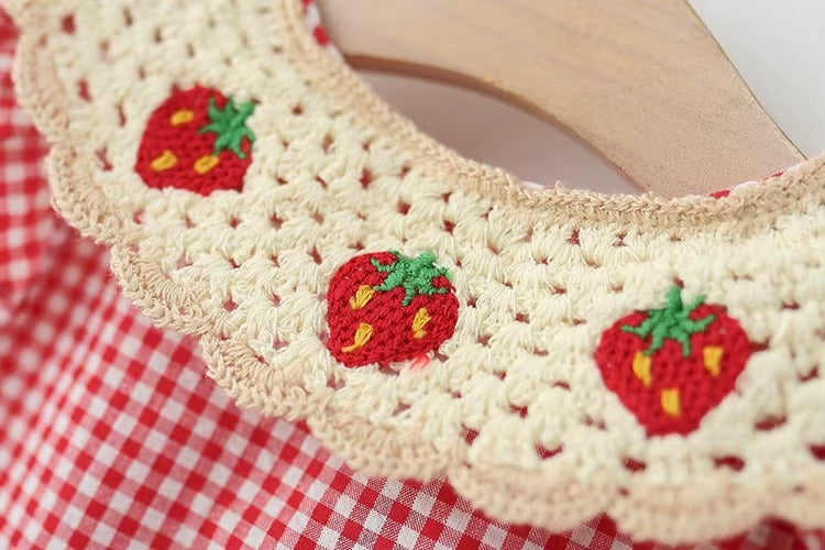 Strawberry Gingham Girls Dress With Bag