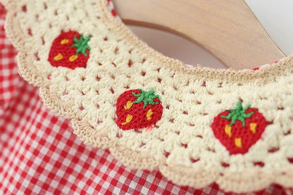 Strawberry Gingham Girls Dress With Bag