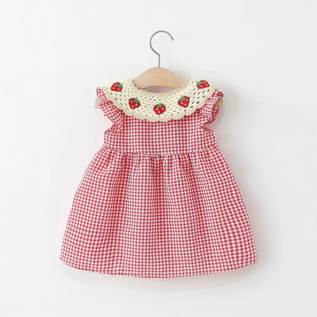 Strawberry Gingham Girls Dress With Bag