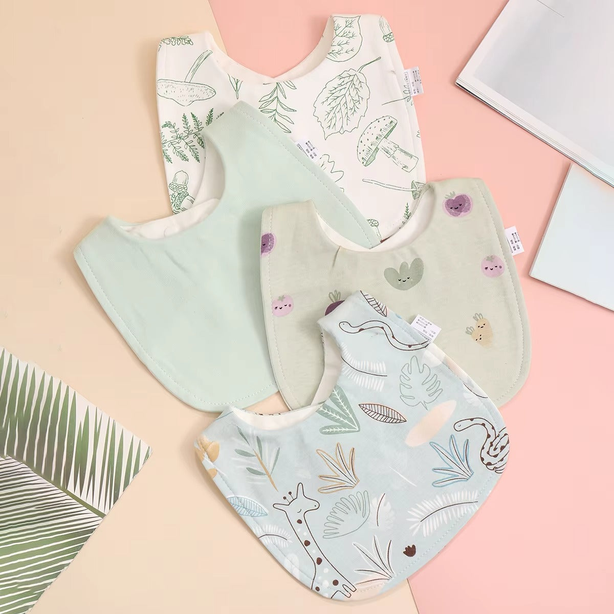 4-Pack Organic Cotton Baby Bandana Bib Set – Soft Absorbent Drool & Feeding Bibs