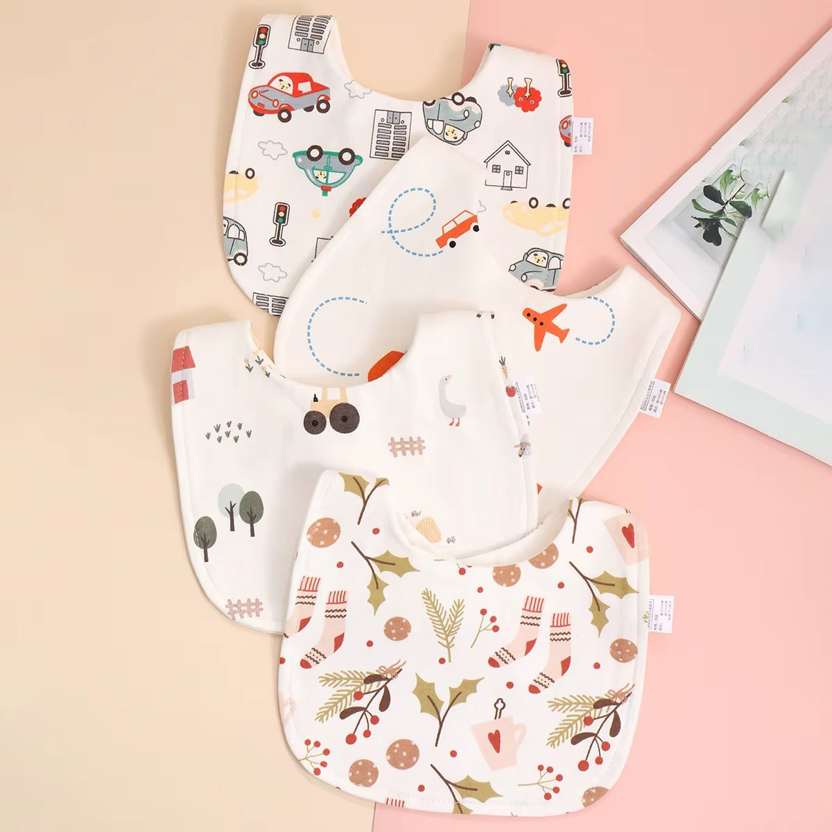 4-Pack Organic Cotton Baby Bandana Bib Set – Soft Absorbent Drool & Feeding Bibs