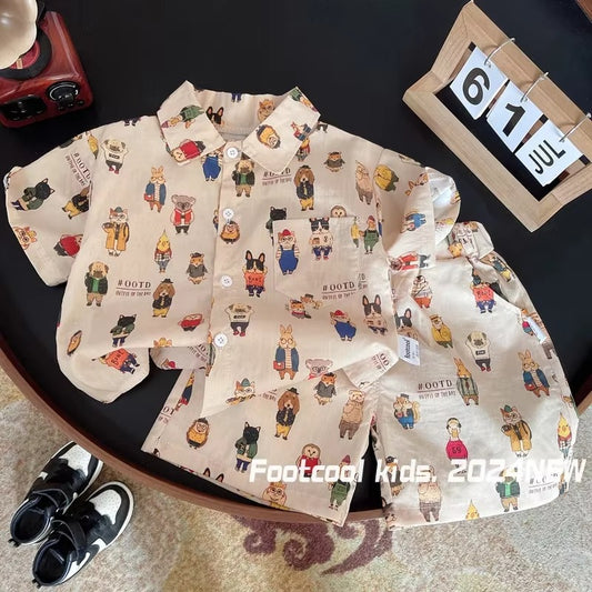 Toddler Boys Cartoon Shirt and Shorts Set