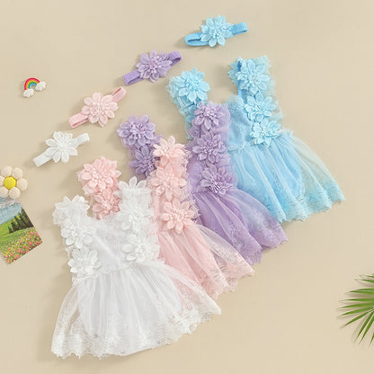 Baby Girl Birthday Embroidery Romper Dress – Sweet, Dressy & with Headband