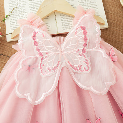 Toddler Girls Butterfly Birthday Dress – Magical Tulle Party Dress with Wings