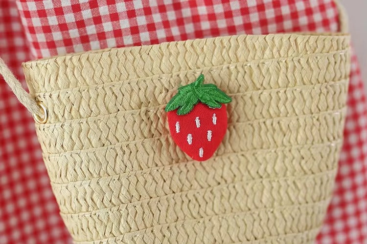 Strawberry Gingham Girls Dress With Bag