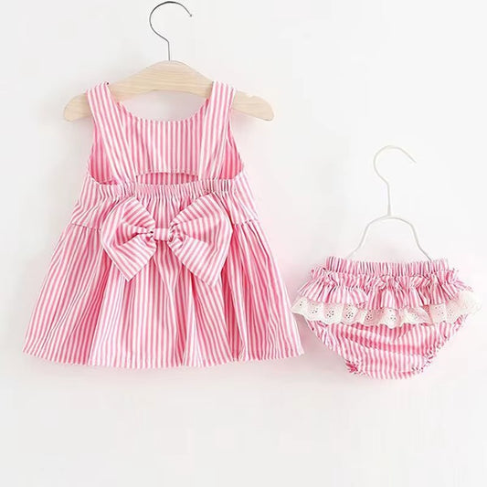 Baby Girl Striped Bow Dress Set – Summer Sleeveless Dress