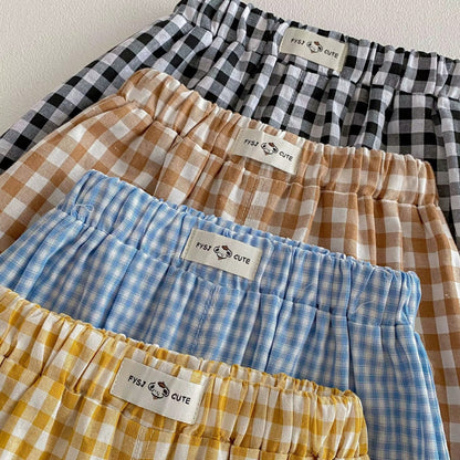 Boys Plaid Casual Pants – Elastic Waist Spring Trousers