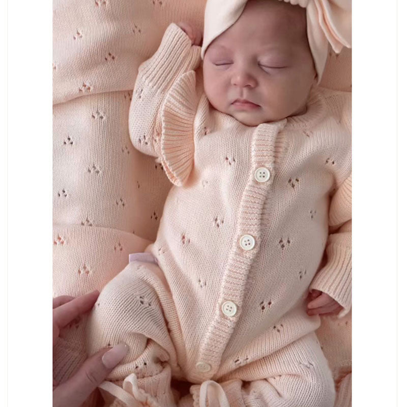 Baby Girl Knit Romper – Soft, Cozy & Easy to Dress - Pink