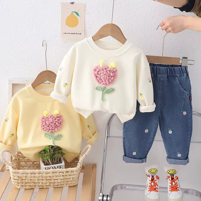 Toddler Girl Flower Sweater & Jeans Set – Cute 2-Piece Outfit