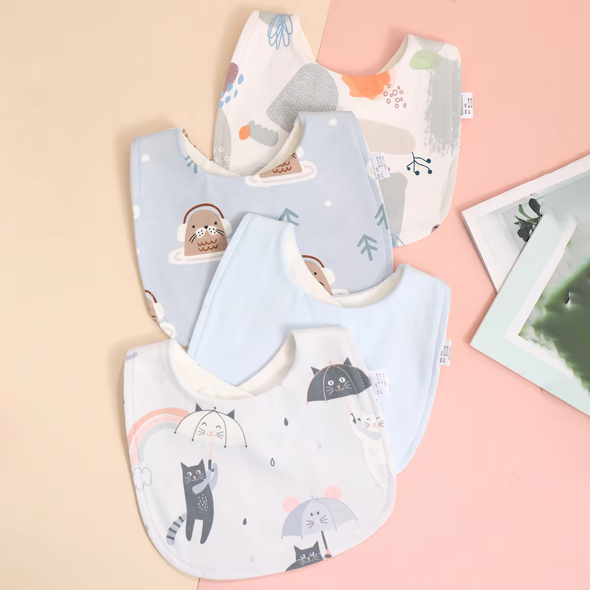 4-Pack Organic Cotton Baby Bandana Bib Set – Soft Absorbent Drool & Feeding Bibs